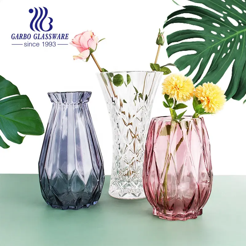 Florero de cristal de color transparente de diseño único de estilo moderno para decoración de mesa de jardín para el hogar regalo de vacaciones