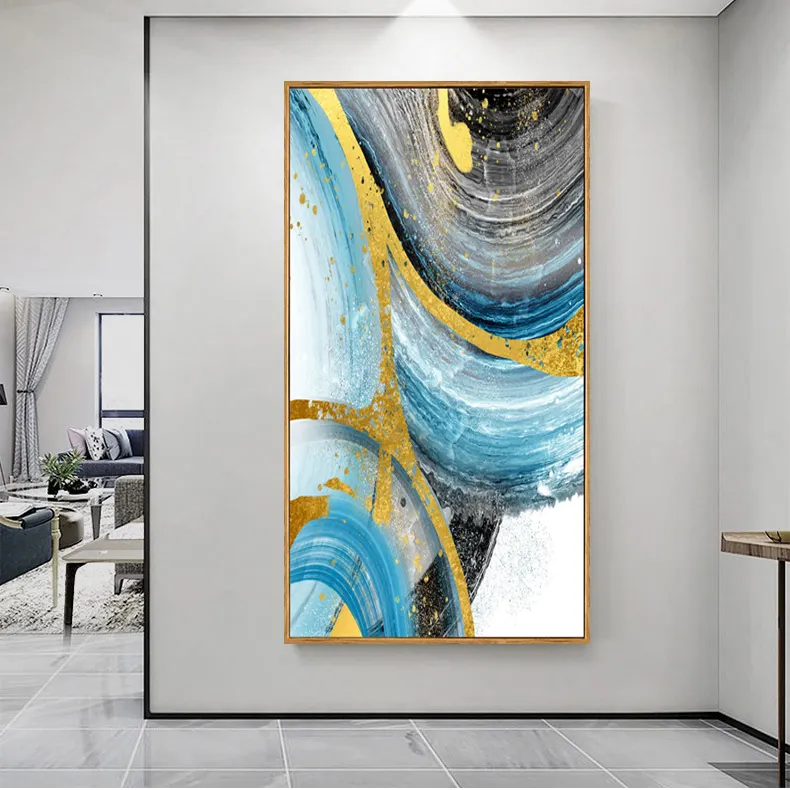 Wholesale golden floating frame wall art 3 panel abstract modern design canvas painting abstract wall art home decor