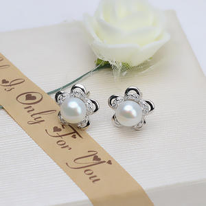 Boucles d'oreilles en argent S925 en forme de fleur avec perles, accessoires de bricolage vides, semi-finis, incrustés 1095 - Product Image 4