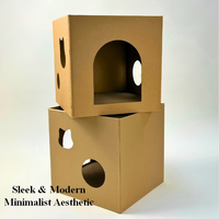 Grande maison pour chat moderne en carton, résistante aux morsures, durable, écologique, avec griffoir en carton ondulé, cube empilable, grotte pour animaux de compagnie