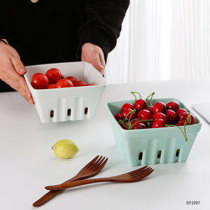 Panier de drainage en céramique nordique, carré, taille M, support de rangement pour fruits réutilisable, blanc et vert DF1997 - Product Image 4