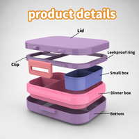 Boîte à lunch bento pour enfants et nouveau-nés, 3 compartiments, portable, étanche, compatible micro-ondes, sans BPA, avec couvercle en plastique et plateau supplémentaire