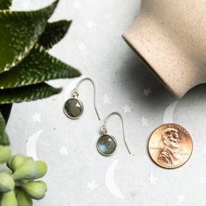 Sterling Silver Labradorite Round Drop <b>Earrings</b> 925 Silver Ear Wires Mini Circle Faceted Gemstone <b>Earrings</b> Gift For Her - Product Image 1
