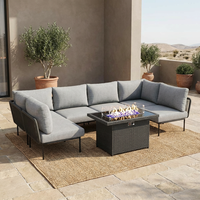 Ensemble de canapés d'extérieur de style industriel, meubles modulaires en rotin avec table de foyer en verre, résistant aux intempéries, groupes de sièges de patio