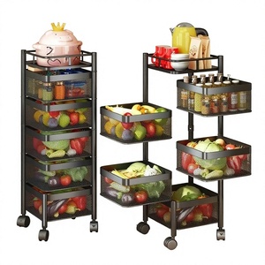 Étagère de rangement de cuisine moderne en métal avec roulettes, panier en maille à 5 niveaux pour l'organisation des aliments, type sur pied, multifonctionnelle - Product Image 1
