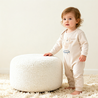 Combinaison pour bébé nouveau-né en coton doux, à épaules tombantes, à manches longues, imprimé ours de dessin animé, avec fermeture à boutons-pression à l'entrejambe, pour la maison
