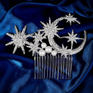 Estrella de ocho puntas Luna brillante peine para el cabello aleación con incrustaciones de diamantes de imitación perlas Clips diseño europeo <span class=keywords><strong>novia</strong></span> boda estilo horquilla - Product Image 1