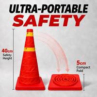 Cône de signalisation pliable de 40 cm, cône de sécurité routière réfléchissant pliable