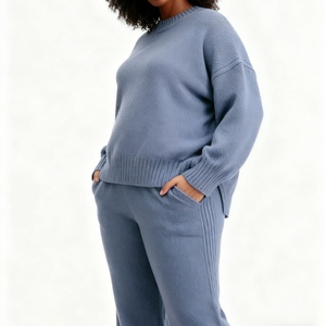 Conjunto de 2 Piezas de Moda Otoño/Invierno para Mujer, Sudadera Holgada de Punto y Pantalones Anchos de Punto - Product Image 2