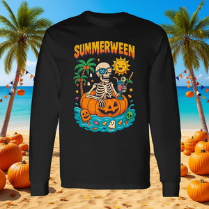 Summerween <b>Skeleton</b> Vibes Chillin In Pumpkin Float Long Sleeve <b>T</b>-<b>Shirt</b> - Product Image 3