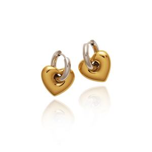 Pendientes de Aro Colgantes de Plata con Hebilla de Corazón de Metal Dorado de 18k y Acero Inoxidable Bicolor para Niñas - Product Image 1