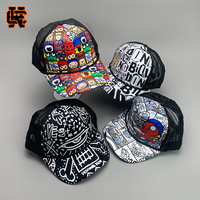 Set de 4 Gorras Trucker de Malla con Diseño Gráfico de Arte Pop Cómico para Hombre y Mujer, Estilo Urbano, Estampado de Dibujos Animados, Ajustables, Novedad