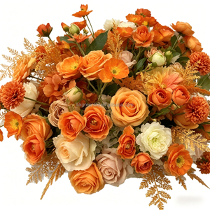 Orange Handmade Bohemian Silk Floral Ball <b>Artificial</b> Centerpiece Wedding Event Table Decoration - Product Image 3