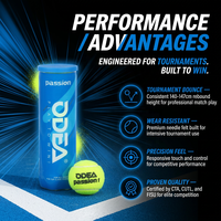 Balle de tennis ODEA Odil Tennis Passion certifiée ITF, durable, haute élasticité, résistante aux chocs, pression d'air 90 mm 40 g