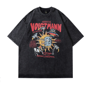 Camiseta retro americana estampada <span class=keywords><strong>de</strong></span> manga corta <span class=keywords><strong>para</strong></span> hombre y mujer, estilo holgado, moderno, urbano, hip-hop, desgastado, resistente. - Product Image 1