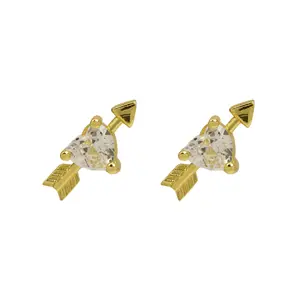 Anting-anting kancing cz Kristal biru kuningan asli, anting-anting bentuk panah wanita, anting perhiasan hadiah pernikahan