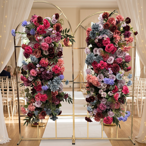 LEDA Dark Burgundy Purple Blue Artificial Floral Arrangement Gold <b>Metal</b> Double <b>Arch</b> Frame Wedding Backdrop Stand for Event Decor - Product Image 1