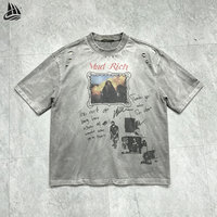 T-shirt personnalisé pour homme, coupe ample, imprimé vieilli, 100 % coton, délavage vintage, style streetwear, OEM