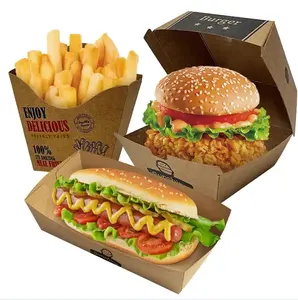 Op Maat Gemaakte Clamshell Kraft Take Away Gefrituurde Kip Burger Box Fast Food Take-Out Burger Verpakking Voor Go Boxes Restaurant