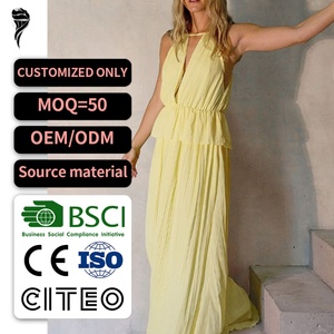 Vestidos de Fiesta Elegantes de Diseño Veraniego Hechos a Medida, Vestidos Casuales Holgados y Modestos para Mujer, Vestido Maxi sin Mangas con Escote en V Profundo y Volantes de Chifón - Product Image 1