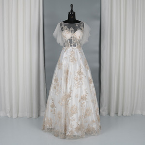 최신 디자인 자수 레이스 라인 웨딩 드레스 신부 가운 우아한 웨딩 드레스 가운 여성 웨딩 - Product Image 1