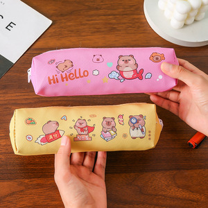 Trousse à crayons Capybara en PU grande capacité avec fermeture éclair, sac de papeterie scolaire et de bureau, style créatif, impression numérique - Product Image 3