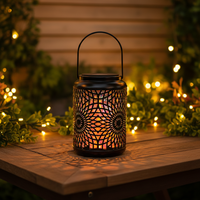 Lanterne solaire en fer avec batterie rechargeable par panneau solaire, 15 micro LED chaudes, décoration de jardin extérieure, lumière de nuit solaire, IP44, résistante à l'eau