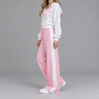 Ensemble de survêtement décontracté pour femme, personnalisé OEM, avec sweat à capuche court zippé et pantalon large color block, fabricant sous marque privée