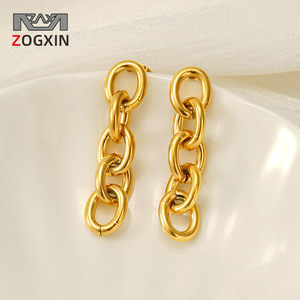 Zogxin Chain Drop Earrings 18K Gold Plated Stainless Steel Fashion Party Jewelry Geometric Design Women's Earrings - Product Image 1