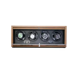 Hot Luxury Walnut Wooden Safe Silent Rotate Watch Case 1 2 3 4 6 Slots Automatic Orbit Winder Box Front Open