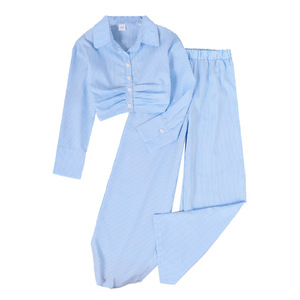 Nuevo Conjunto Casual <span class=keywords><strong>de</strong></span> Otoño para <span class=keywords><strong>Niñas</strong></span>, Camisa <span class=keywords><strong>de</strong></span> <span class=keywords><strong>Manga</strong></span> <span class=keywords><strong>Larga</strong></span> a Rayas con Cintura Ajustada y Pantalones con Tela <span class=keywords><strong>de</strong></span> Lana - Product Image 5