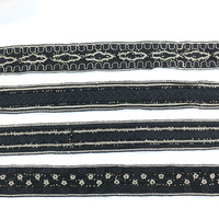 Garniture de dentelle brodée noire en polyester de haute qualité avec paillettes et perles dorées