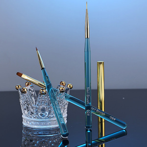 Ensemble de pinceaux à ongles en plastique bleu transparent avec manche, 6mm, 9mm, 12mm, pour liner, fleur de marguerite, ombré, éventail, ovale, rond, plat, pour gel et manucure - Product Image 5