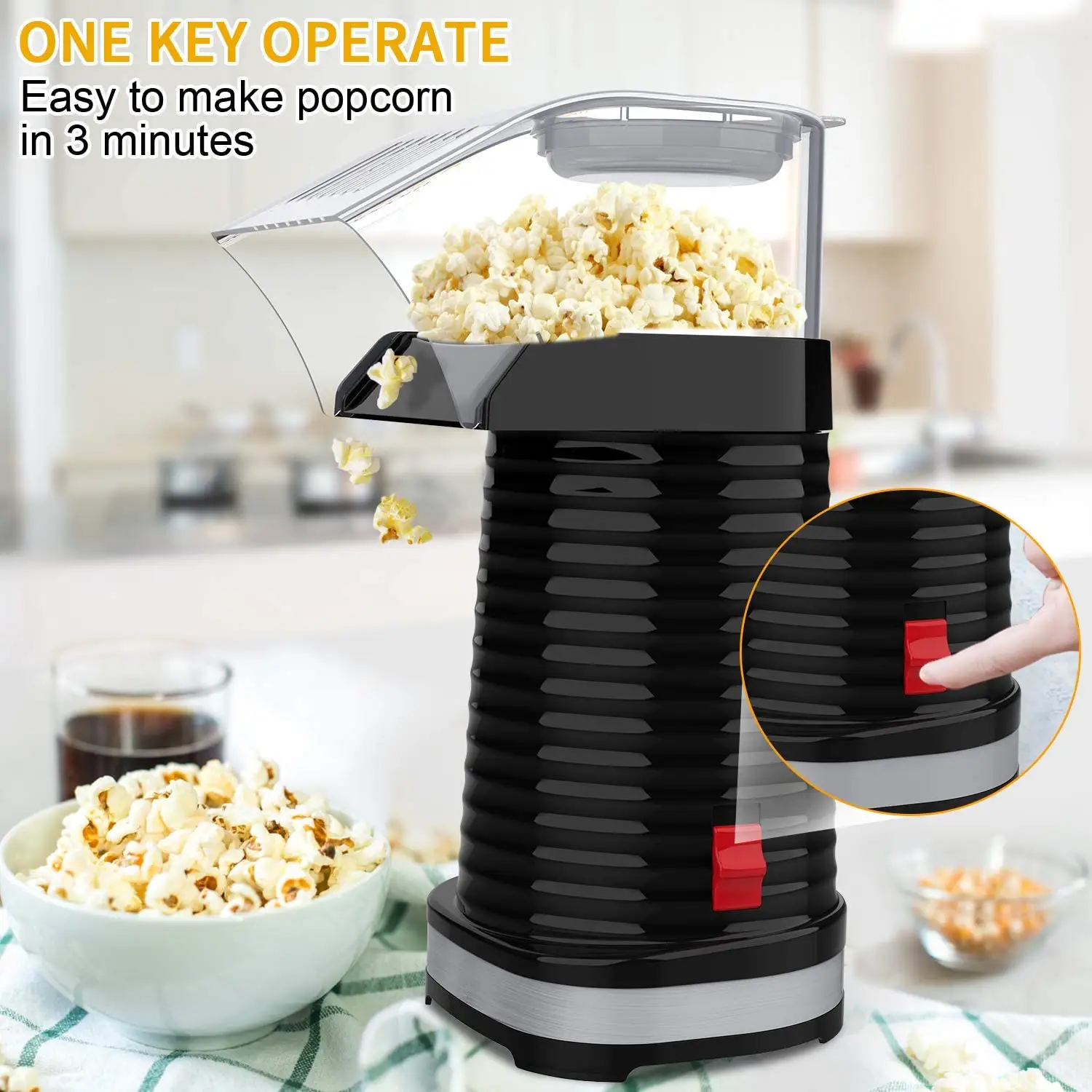 Hot Air Popcorn Machine 1200W Electric Popcorn Maker ETL Certified