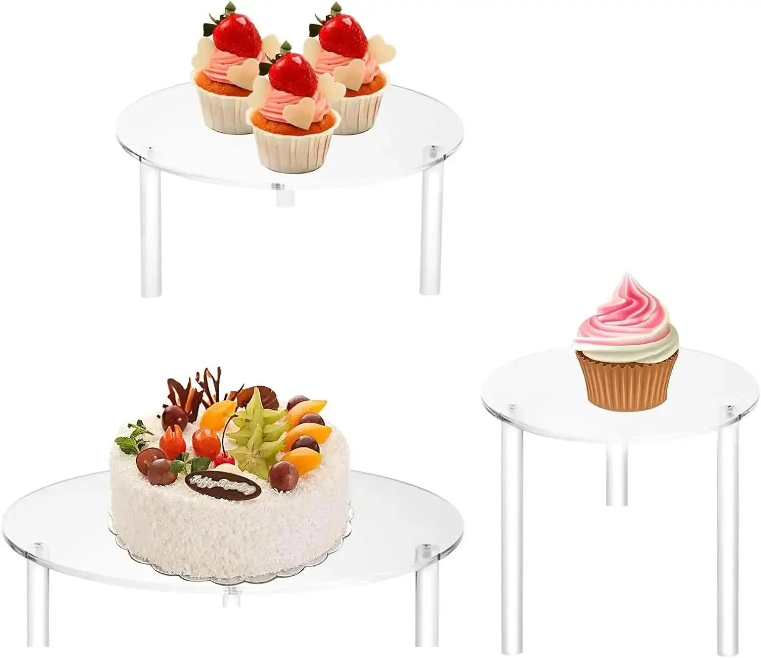 Wholesale Decorative Clear Round Acrylic Birthday Part Cupcake Wedding Cake Stand for Display Only