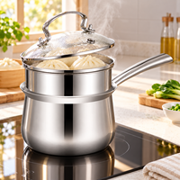 Casserole et cuiseur vapeur 2-en-1 en acier inoxydable 16 cm 18 cm, faitout robuste avec couvercle en verre trempé