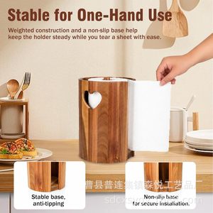 Wooden <b>Paper</b> Towel Holder Acacia Wood Heart Design <b>Kitchen</b> Counter Storage Rack Desktop Organizer Decorative Roll Holder - Product Image 5