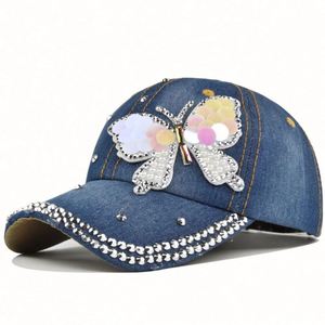 หมวกแก๊ปยีนส์วินเทจประดับเพชร หมวกเบสบอลยีนส์แบบปรับได้ 6 แผง สำหรับกิจกรรมกลางแจ้ง - Product Image 6