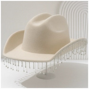 Chapeau de cowboy unisexe pour <span class=keywords><strong>femme</strong></span>, à large bord incurvé, avec garniture en strass et pompon, idéal pour les enterrements de vie de jeune fille - Product Image 5