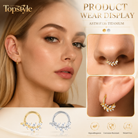 Anneau articulé en titane G23 ASTM F136 de qualité supérieure avec feuille et branche, serti de CZ AAAAA, pour piercing de septum, hélix et cartilage