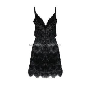 Vente en gros OEM/ODM Vêtements personnalisés <span class=keywords><strong>de</strong></span> qualité supérieure OEM/ODM Mini <span class=keywords><strong>robe</strong></span> <span class=keywords><strong>de</strong></span> cocktail à bretelles et franges avec strass perlés d'usine pour femmes - Product Image 2