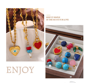 จี้ห้อยคอรูปหัวใจทำจากหินธรรมชาติสีสันสดใสสำหรับวันหยุดชายหาดสไตล์วันหยุดทำจากสแตนเลส - Product Image 6