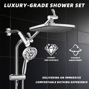 Adjustable Chrome Top Shower Head Set 9 <strong>Spray</strong> Settings Handheld Design Sliding <strong>Mount</strong> for Apartment Use-Eco-Friendly - Product Image 2