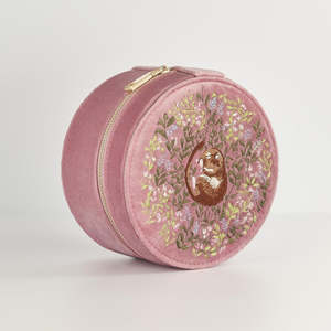 Scatola di fili ricamati in velluto rosa tenue organizzata per dormouse con cerniera rotonda organizer espositore gioielli collana scatola anello - Product Image 3
