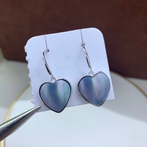 Mabei World – boucles d'oreilles en forme de cœur avec perles bleues, plaqué argent S925, crochets d'oreille en or véritable pour femmes, bijoux - Product Image 1