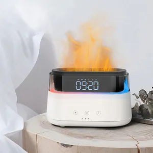 Hot Sale Portable Flame Led Air Humidifier Rainbow Lamp Tochable Home Flame Essential Oil Aroma Diffuser With Alarm Clock