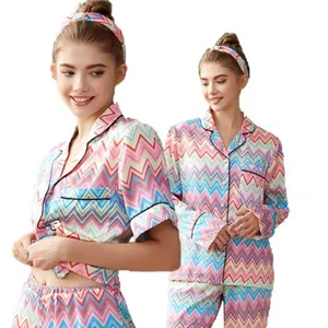 Silk Pajamas Set Ladies 2024 New Summer Sexy Hign Quality Slik Satin Mama And Me Pajamas Pink Satin