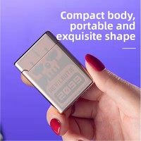 Briquet électronique à induction gonflable CL2102, alimenté au butane, à batterie, en métal, coupe-vent, haut de gamme, pour homme, flamme rose, avec poulie