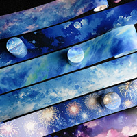 1 rouleau de ruban adhésif PET, série Night Isle Starlight, thème ciel étoilé, décoration de paysage, matériel pour carnets faits main, adhésif réutilisable