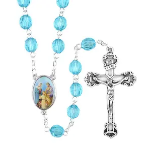 宗教神圣家庭8毫米亚克力珠子念珠天主教十字架念珠项链